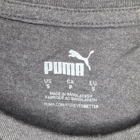 Puma T-shirt Mens Small Heathered Dark Gray Graphic Logo Spellout Tee Crew Neck - Picture 4 of 9